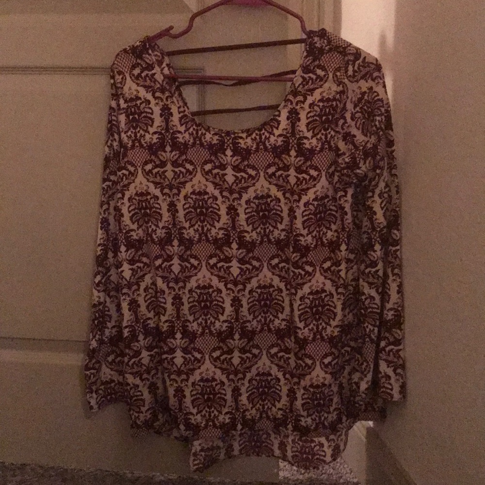 Maroon and off-white long sleeve blouse